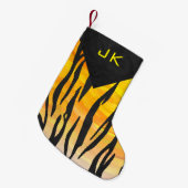 Monogramm-Tiger-schwarzes und orange Druck-Muster Kleiner Weihnachtsstrumpf (Vorderansicht (hängend))