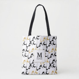 Monogramm Totbeutel für Schwarz und Gold-Liebe Tasche
