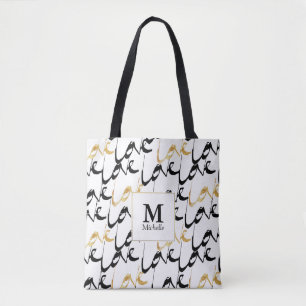Monogramm Totbeutel für Schwarz und Gold-Liebe Tasche