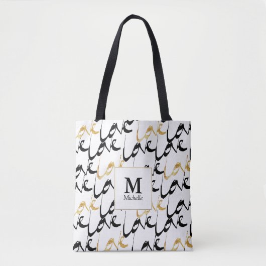 Monogramm Totbeutel für Schwarz und Gold-Liebe Tasche (Vorderseite)