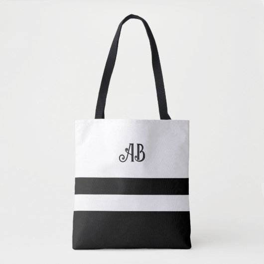Monogramm Totbeutel mit schwarzem Streifen Tasche (Vorderseite)