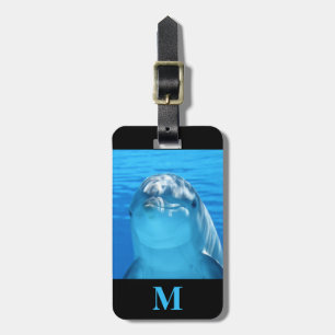 Monogramm Travel Dolphin in Blue Ocean Water Gepäckanhänger