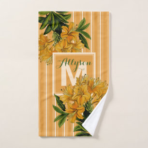 Monogramm-Trendy Gelbwurz Stripes Vintages Blumen Handtuch