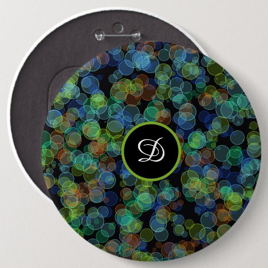 Monogramm trendy Retro-Polka-Punkte Button (Vorne & Hinten)