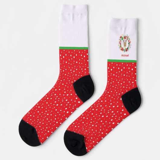 Monogramm, trendy Weihnachtsrentiere Socken (Linkes Detail)