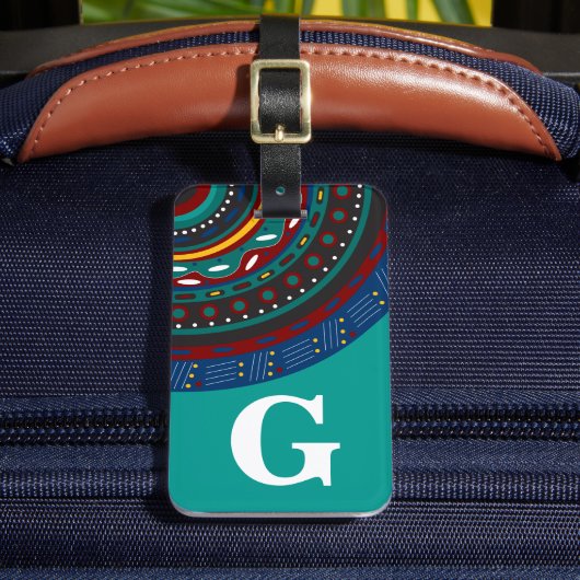 Monogramm, Tribal Inspiriert Muster, Aquamarin Gepäckanhänger (Vorderseite Insitu 2)