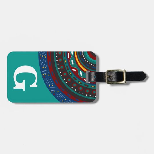 Monogramm, Tribal Inspiriert Muster, Aquamarin Gepäckanhänger (Vorderseite horizontal)