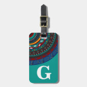 Monogramm, Tribal Inspiriert Muster, Aquamarin Gepäckanhänger (Vorderseite vertikal)