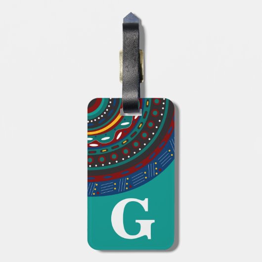 Monogramm, Tribal Inspiriert Muster, Aquamarin Gepäckanhänger (Rückseite vertikal)