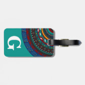 Monogramm, Tribal Inspiriert Muster, Aquamarin Gepäckanhänger (Rückseite horizontal)