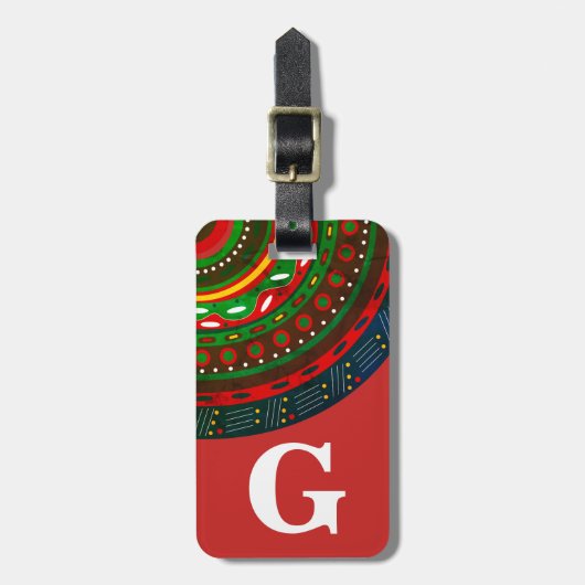 Monogramm, Tribal Inspiriert Muster, rot Gepäckanhänger (Vorderseite vertikal)