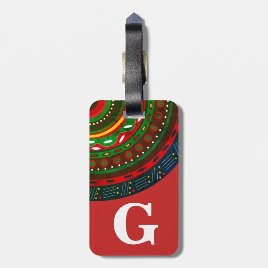 Monogramm, Tribal Inspiriert Muster, rot Gepäckanhänger (Rückseite vertikal)