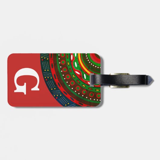 Monogramm, Tribal Inspiriert Muster, rot Gepäckanhänger (Rückseite horizontal)