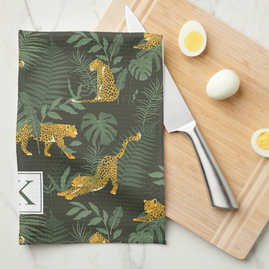 Monogramm Tropenblättriger Jungle Geschirrtuch (Viertel Falte)