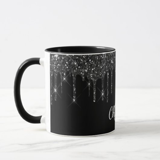 Monogramm-Tropfen mit schwarzem Glitzer Tasse (Links)