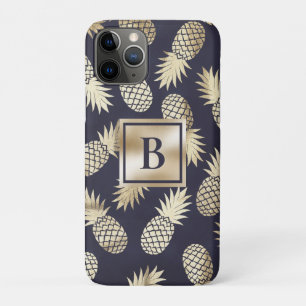 Monogramm Tropische Ananas Girly Gold Navy Case-Mate iPhone Hülle