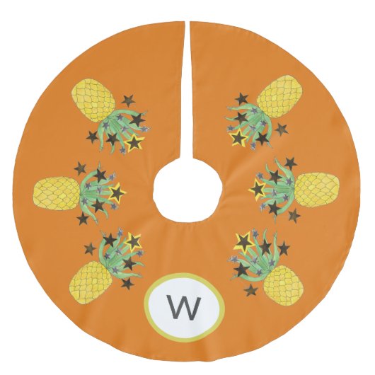 Monogramm Tropische Ananas Polyester Weihnachtsbaumdecke (Vorderseite)