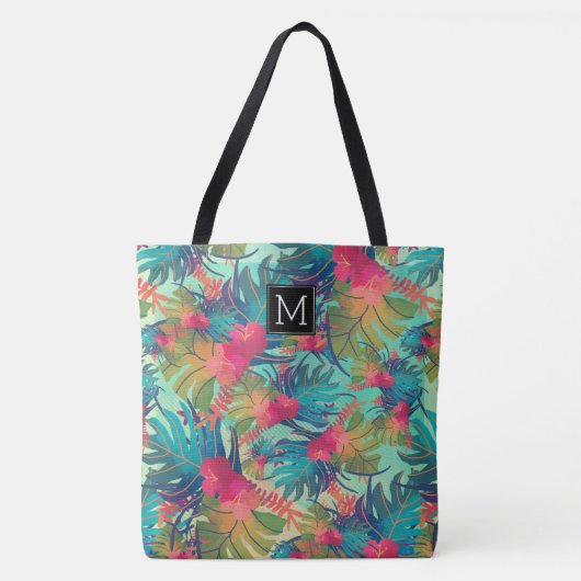 Monogramm tropische Blätter Tasche (Vorderseite)