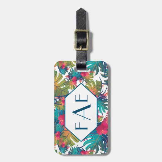 Monogramm-tropischer BlumenGepäckanhänger Gepäckanhänger (Vorderseite vertikal)