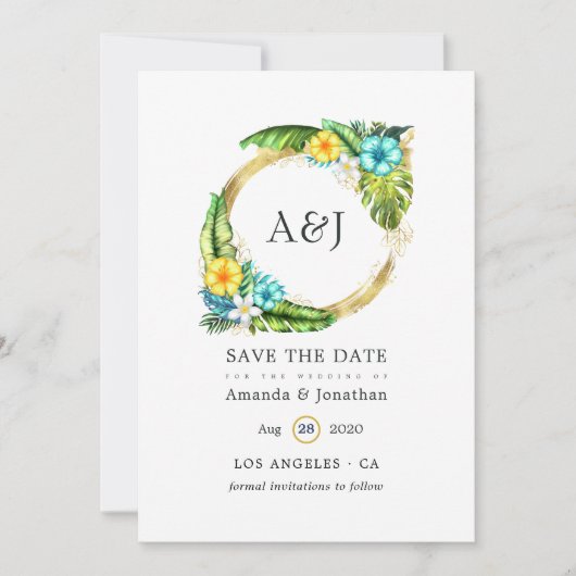 Monogramm Tropischer Sommerstrand Save The Date (Vorderseite)