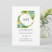 Monogramm Tropischer Sommerstrand Save The Date (Stehend Vorderseite)