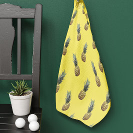 Monogramm tropisches Ananas Fruchtmuster gelb Golfhandtuch