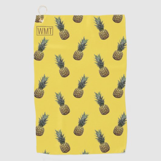 Monogramm tropisches Ananas Fruchtmuster gelb Golfhandtuch (Vorderseite)