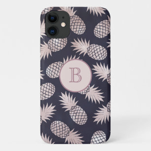 Monogramm Tropisches Ananas Girly Roségold Navy Case-Mate iPhone Hülle