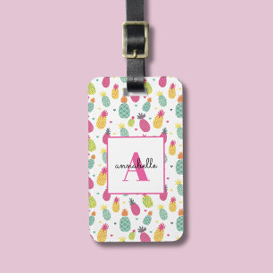 Monogramm tropisches Ananas Personalisiertes Muste Gepäckanhänger