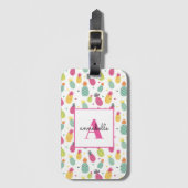 Monogramm tropisches Ananas Personalisiertes Muste Gepäckanhänger (Vorderseite Vertikal)