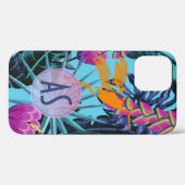 Monogramm Tropisches Blattwerk Hummingbird Case-Mate iPhone Hülle (Rückseite (Horizontal))