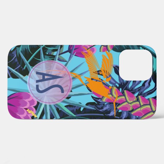 Monogramm Tropisches Blattwerk Hummingbird Case-Mate iPhone Hülle (Rückseite (Horizontal))