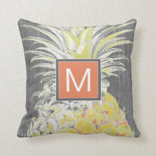 Monogramm   tropisches gelbes Pinneapple Kissen