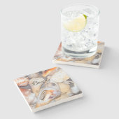 Monogramm-Tropisches Muschelmuster Steinuntersetzer (Seitenansicht)