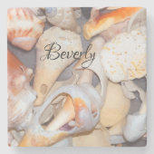 Monogramm-Tropisches Muschelmuster Steinuntersetzer (Vorderseite)