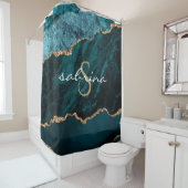 Monogramm Türkis Blau Gold Achat Geode Duschvorhang (Beispiel)