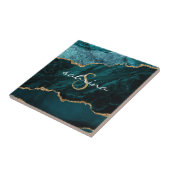 Monogramm Türkis Blau Gold Achat Geode Fliese (Seite)