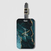Monogramm Türkis Gold Achat Geode Gepäckanhänger (Vorderseite Vertikal)