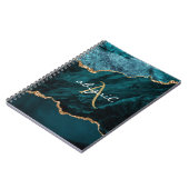 Monogramm Türkis Gold Achat Geode Notizblock (Linke Seite)