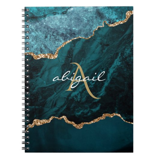 Monogramm Türkis Gold Achat Geode Notizblock (Vorderseite)