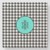 Monogramm Türkis Houndstooth Marmor Steinuntersetzer (Vorderseite)