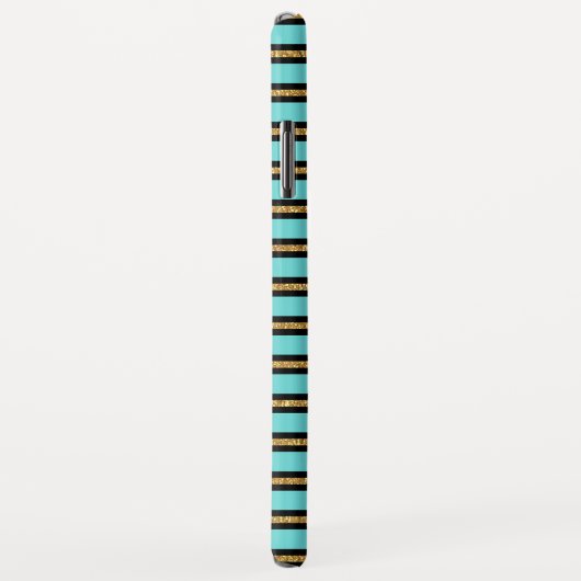 Monogramm Türkis, Schwarz und Gold Streifen Case-Mate iPhone Hülle (Hinten/Rechts)