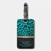 Monogramm-Türkis, schwarzer Gepäckanhänger (Rückseite vertikal)