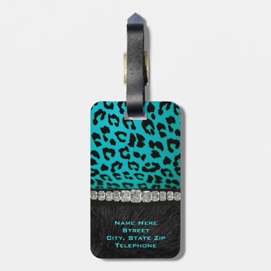 Monogramm-Türkis, schwarzer Gepäckanhänger (Rückseite vertikal)