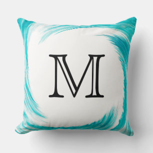 Monogramm Türkis Swirl Abstrakt Kissen