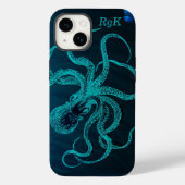 Monogramm Türkis und Blauer Kraken Case-Mate iPhone Hülle (Rückseite)
