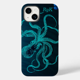 Monogramm Türkis und Blauer Kraken Case-Mate iPhone 14 Hülle