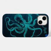 Monogramm Türkis und Blauer Kraken Case-Mate iPhone Hülle (Rückseite (Horizontal))