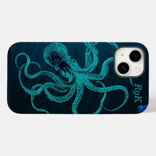 Monogramm Türkis und Blauer Kraken Case-Mate iPhone Hülle (Rückseite (Horizontal))
