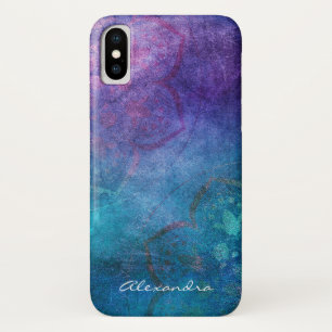 Monogramm-Türkis und grüne Lotos-Blume Case-Mate iPhone Hülle